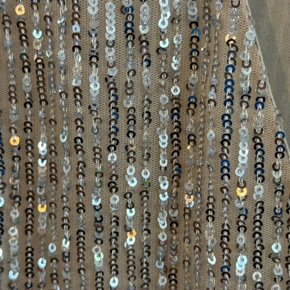 Loft Beige Tan Ivory Sequin Short Sleeve Party Top Shirt Women's Size Medium - Picture 8 of 11